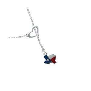  Enamel Lone Star Texas Heart Lariat Charm Necklace 