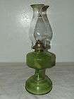   Green Glass Oil Lamp with Green Tipped Chimney; P&A Mfg. Co. USA