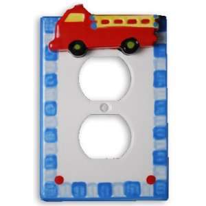  Red Firetruck Switchplate with Blue & White Gingham