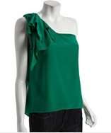 style #311886601 bright green silk ruffle one shoulder blouse