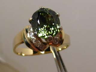  Vintage 2.95ct VVS Green TOURMALINE & Diamond Ring 14k Gold 