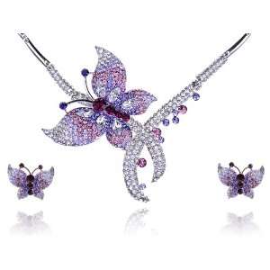   Fly Butterfly Swarovski Crystal Rhinestone Necklace Earring Set