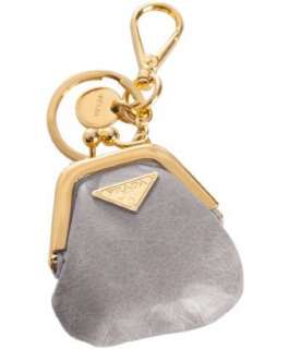 Prada stone grey leather handbag Trick charm keychain   up 