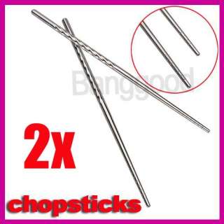 Two Pair Stylish Stainless Steel Chopsticks Environment  