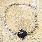 Vintage Black Onyx Accented Sterling Silver Beaded Pendant Necklace 