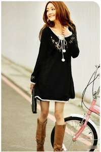New Japen/Korea Women flower Knit tops Blouse sweater CMLC8729 Black 