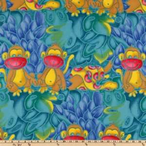  54 Wide Juvenile Silly Monkey Teal Fabric By The Yard 