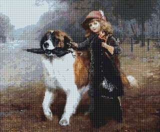 ST BERNARD & GIRL~counted cross stitch pattern #1120~Animals Dogs 