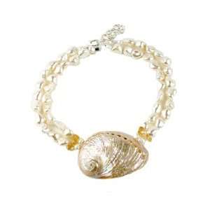   , Citrine and Freshwater Pearl Curtain Bluff Necklace in Citrine
