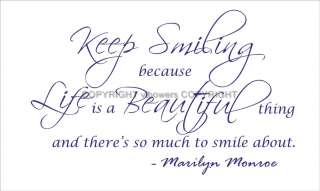 MARILYN MONROE QUOTE VINYL WALL DECAL STICKER **KEEP SMILING** 87cm x 