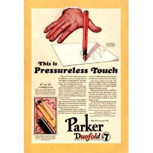  1928 Ad Parker Duofold Pressureless Touch Fountain Pen 