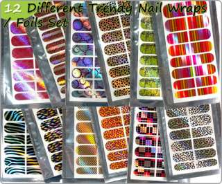 12 Mix Style Different Nail Art Trendy Wrap Foils Sticker Full Cover 