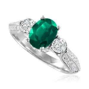  Natural Emerald and Diamond Ring in Platinum 3 Stone Ring 