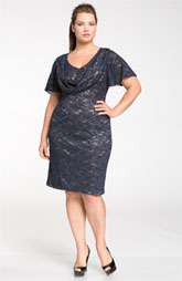 JS Collections Drape Neck Lace Sheath Dress (Plus) $188.00