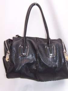 Makowsky LARGE Luxe Leather Convertible Satchel Handbag BLACK  