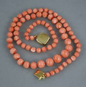 Antique Natural Sea Coral Bead Necklace ~ Charming Salmon Color ~ 12K 