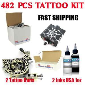  Tattoo Kit Beginners 2 Guns Supply Set Lot, Intenze Tattoo Ink 