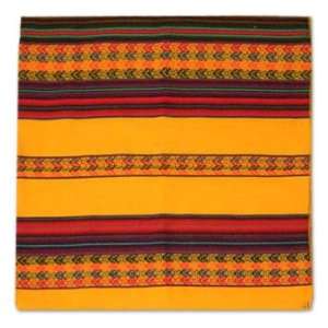  Cotton throw, Gold Inca Masks (square)