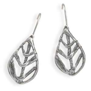  Oxidized Sterling Silver Leaf Design Eurowire Earrings 