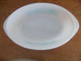 Vintage GLASBAKE covered small casserole dish blue white lid top 