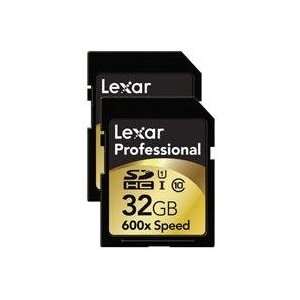 Lexar Two Pack of 32GB Professional 600x SDHC UHS I Memory 