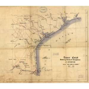 1863 Civil War map of Gulf Coast, Texas