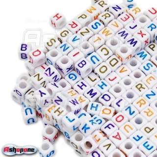 100 Mixed Plastic White Acrylic Alphabet/Letter 6mm Cube Beads  