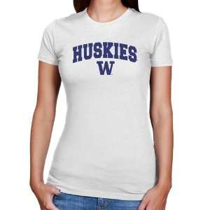Washington Huskies Ladies White Logo Arch Slim Fit T shirt  