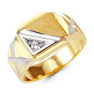    14k Yellow White Gold Round CZ Rough Cut Band Ring Jewelry