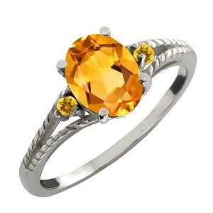   Ct Genuine Oval Yellow Citrine Gemstone 18k White Gold Ring Jewelry