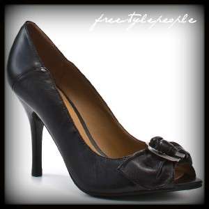   GUESS Black TRESS Leather Peep Toe Pumps Shoes Heels SIZES 6 10  