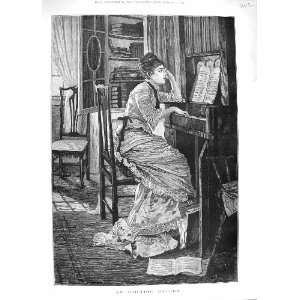  1881 OLD TIME MELODY YOUNG LADY MUSIC PIANO FINE ART