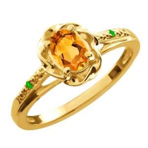   Ct Oval Yellow Citrine Green Tsavorite 10K Yellow Gold Ring Jewelry