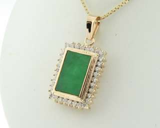 Estate Large Green Jade 2/3ctw Genuine Diamonds Solid 14k Gold Pendant 