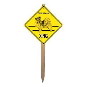 Chihuahua long haired Xing Caution Crossing Yard Sign on a Stake Dog 