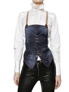 DSQUARED   LEATHER BUCKLE DENIM VEST