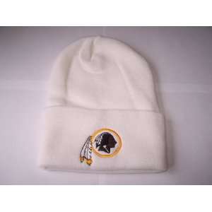   Licensed Washington Redskins Beanie White Cuffed Knit Hat Cap Sports