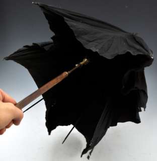 Antique Silk Umbrella/Parasol Wood & Engraved Gold Plated Handle 