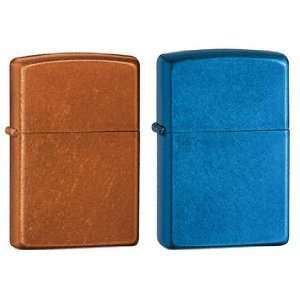  Zippo Lighter Set   Cerulean Blue and Toffee Brown, Pack 