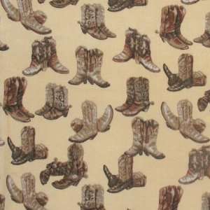  58 Wide Cowboy Boots Fleece Natural Fabric By The Yard 