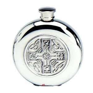   Pewter Hip Flask With Celtic Cross Design 6oz Patio, Lawn & Garden