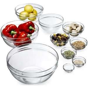  Stackable Glass Bowl Set 10pc. (2 1/4 to 10 1/4) Kitchen 