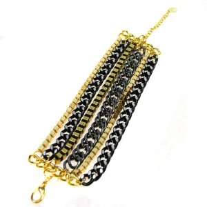  Modern Gold and Black Metal Link Bracelet Jewelry