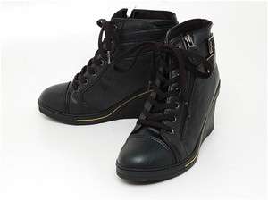 Women High Heel Hi Top Wedge Sneakers Boots Black 5.5~8  