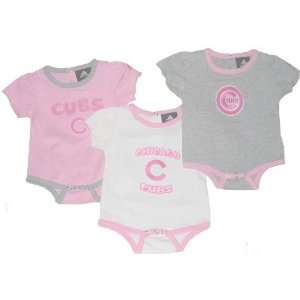   Chicago Cubs Pink/White/Grey 3 Piece Body Suit Set