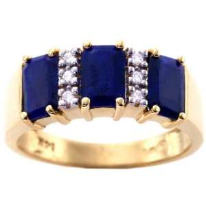   Yellow Gold Octagon Three Stone Ring With Diamonds Lapis Lazuli, size5