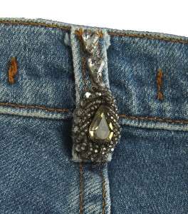 NEW ROBERTO CAVALLI FABULOUS CRYSTAL BEADS EMBROID BLUE COTTON JEANS 