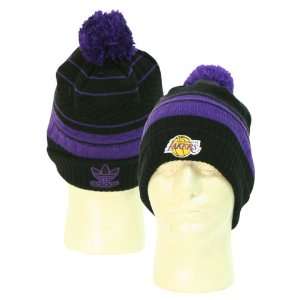  Los Angeles Lakers Cuffed Balltop Winter Knit Hat   Black 
