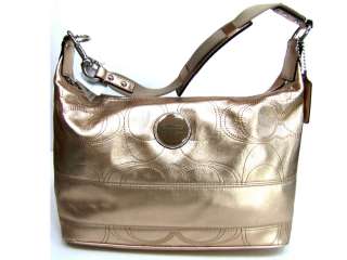  NWT Coach F18882 Signature Stitch Metallic Gold Leather Hobo Handbag