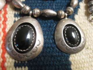 VTG Navajo Early Teddy Goodluck Sterling Bead Necklace Onyx Pendant 20 